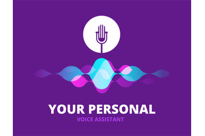 Personal voice assistant. Sound recognition concept with soundwave and