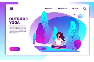 Yoga landing page. Woman doing fitness workout. Healthy life and medit