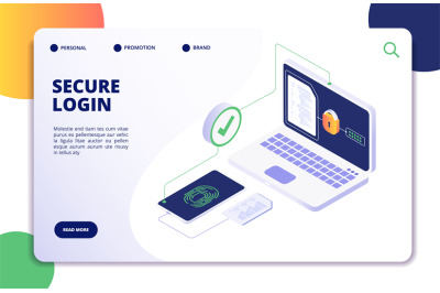 Authentication isometric concept. Password, login authorization finger