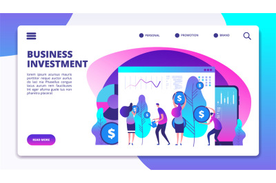 Investments landing page. Investment fund managers make profit for cli