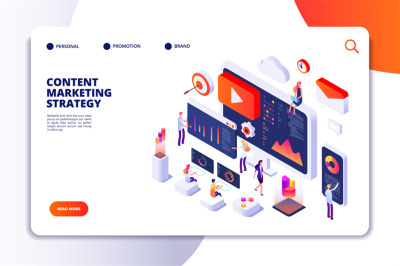 Content marketing landing page. Contents creation specialist and artic