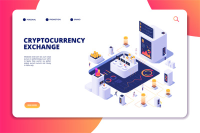 Cryptocurrency exchange isometric concept. Blockchain exchange, crypto