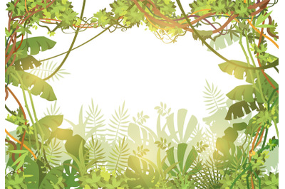 Jungle tropical background. Rainforest with tropic leaves and liana vi