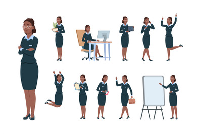 Business woman character. Afro-american office professional worker fem