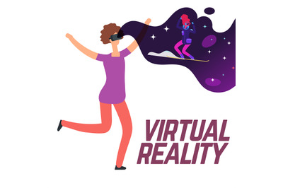 Girl skiing with virtual reality glasses vector concept