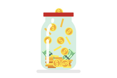 Saving money glass jar flat vector illustration