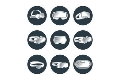 Virtual reality glasses and helmets vector icons set