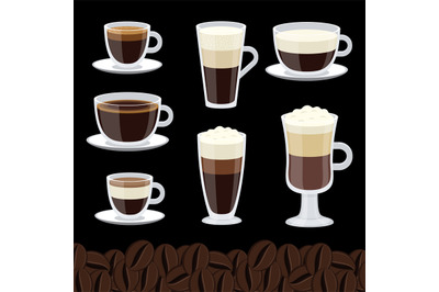 Cartoon cups set of coffee vector collection