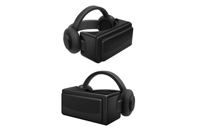 Headset and stereoscopic virtual reality goggles vector. Realistic vr