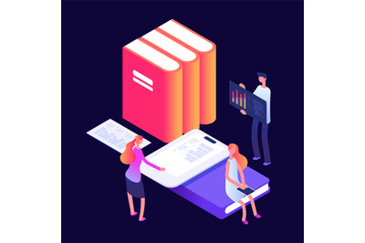 Online and self education vector concept with books and people