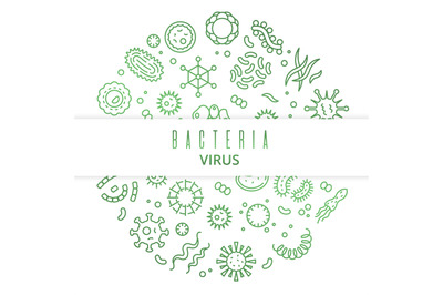 Outline vector microbes&2C; viruses&2C; bacteria&2C; microorganism cells and pr