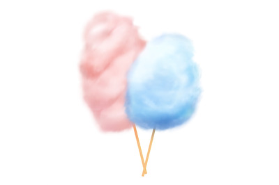 Pink and blue realistic cotton candies with stick vector illustration