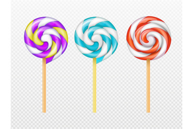 Realistic swirl lollipops vector isolated on white background