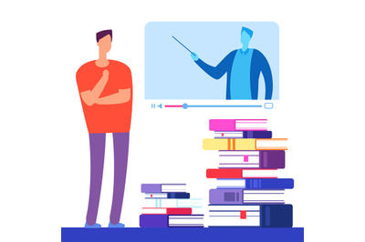 Self education with books and online courses vector concept