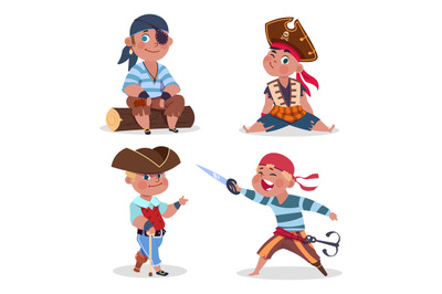 Cartoon character boys pirates vector isolated on white background