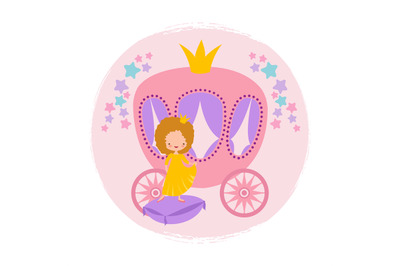 Cartoon character cute little princess and coach card vector template