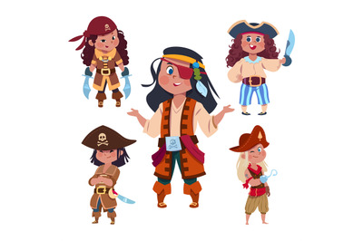 Cartoon character girl pirates isolated on white background