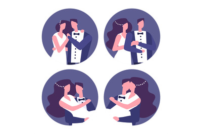 Couples in love&2C; wedding couples vector icons