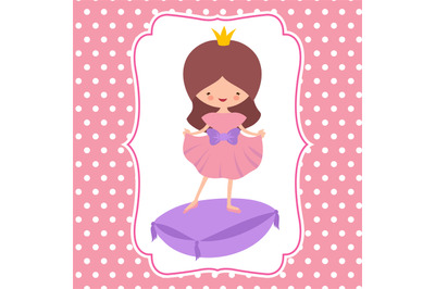 Little cartoon character sweet princess vector card template