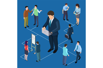 Remote management of business and people isometric vector concept