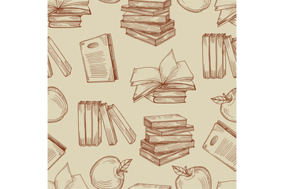 Sketch vintage books seamless pattern or background