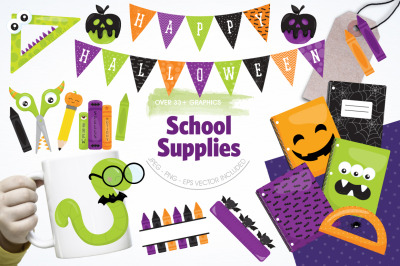 Halloween School Supplies graphic and illustration