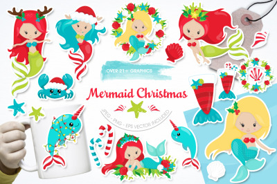 Mermaid Christmas graphic and illustration