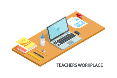 Illustration of modern teachers workplace isometric vector design