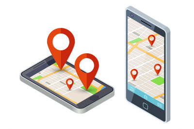 Isometric mobile city map app vector design