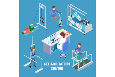 Isometric Physiotherapist and rehabilitation patients vector illustrat