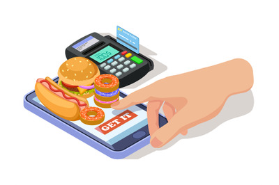 Order food with phone isometric vector illustration