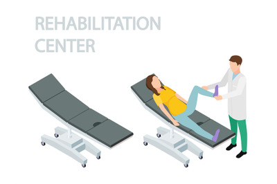 Physiotherapist and rehabilitation patient. Empty couch and couch with