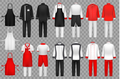 Culinary clothing. Chef uniform, kitchen textile clothes vector isolat