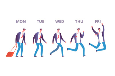 Man friday concept. Funny businessman feeling happy going through week