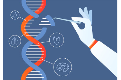 Dna engineering. Genome crispr cas9, gene mutation code modification.