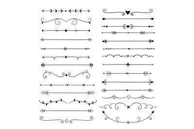 Hand drawn dividers. Line design elements vintage borders. Calligraphi