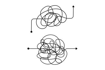 Confused process, chaos line symbol. Tangled scribble idea vector conc