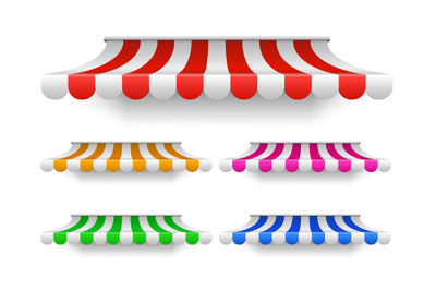 Shop awning tents for window. Outdoor market canopy, vintage store roo