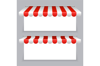 Vector banners with striped awning tents set