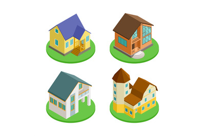 3D isometric living houses vector of set