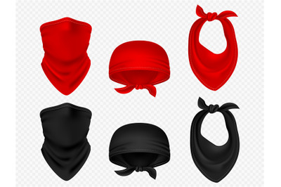 Head bandanas, neck scarf and realistic vector set