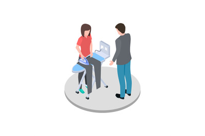 Housewife ironing her husband pants isometric vector