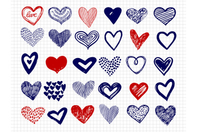 Ballpoint pen drawing doodle hearts vector big collection