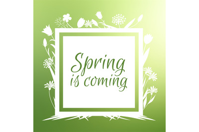 Spring is coming banner and vector design with flowers sihouettes