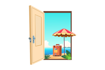 Welcome to the beach cartoon vector template