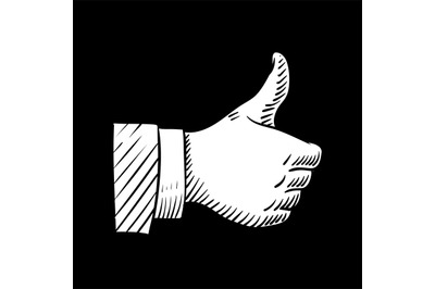 Hand drawn thumbs up vector element isolated on black