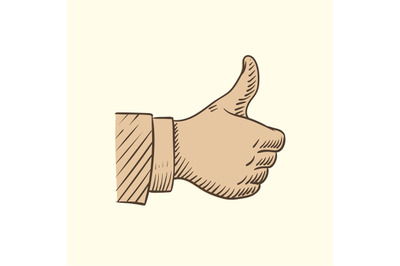 Hand showing like symbol, sketch thumbs up vector