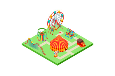 Isometric amusement park vector illustration isolated on white