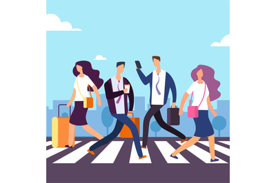 People cross the road at crosswalk vector illustration