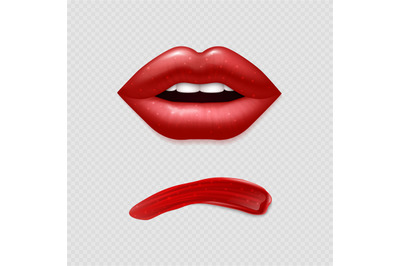 Realistic vector lipstick smear and woman lips